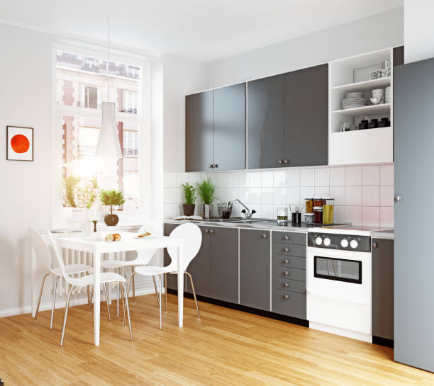 moderne gemütliche küche interieur - small kitchen stock-fotos und bilder
