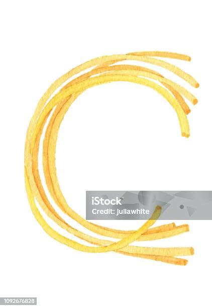 Spaghetti In The Shape Of The Letter C Watercolor Stock Illustration - Download Image Now