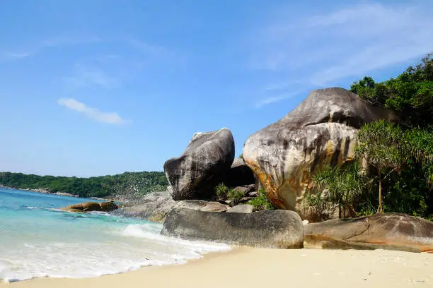 The granite rock formations along beaches in Myanmar's remote Mergui archipelago are amazingly reminiscent to those of the Seychelles, several thousand kilometers away.