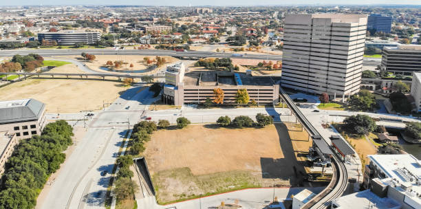 istock Panoramic top view light rail system and skylines in downtown Las Colinas, Irving, Texas 1092680404
