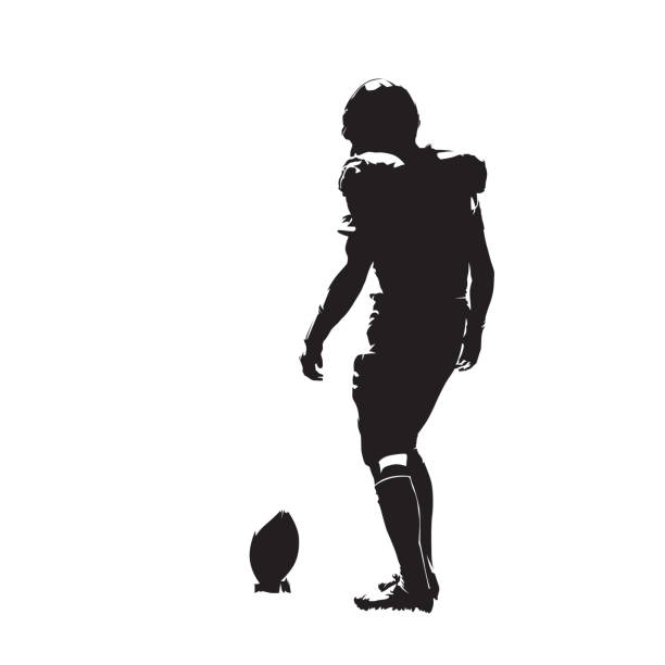 us-amerikanischer footballspieler vorbereitung für kick, isolierte vektor silhouette. teamsport - sport university football player action stock-grafiken, -clipart, -cartoons und -symbole