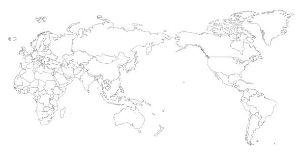 ilustrações, clipart, desenhos animados e ícones de mundo mapa contorno contorno silhueta - ásia em centro - central europe illustrations