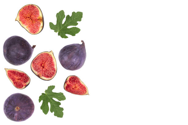istock fig fruits with leaves isolated on white background with copy space for your text. Top view. Flat lay pattern 1092683600