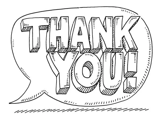 Vector illustration of Thank You Text In Speech Bubble Drawing