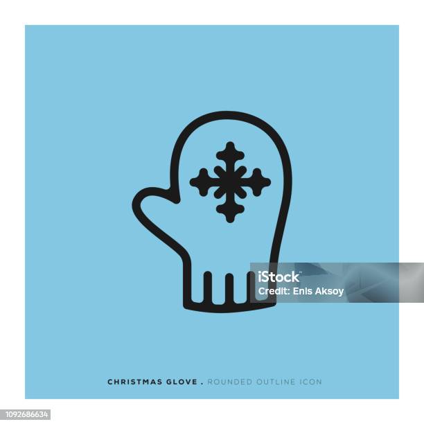 Christmas Glove Rounded Line Icon Stock Illustration - Download Image Now - Blue, Blue Background, Cartoon