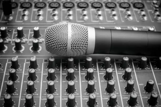 Microphone on audio mixing board