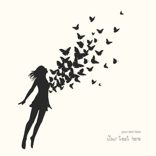 illustrations, cliparts, dessins animés et icônes de femme saut avec nuée de papillons - spring abstract insect dreams