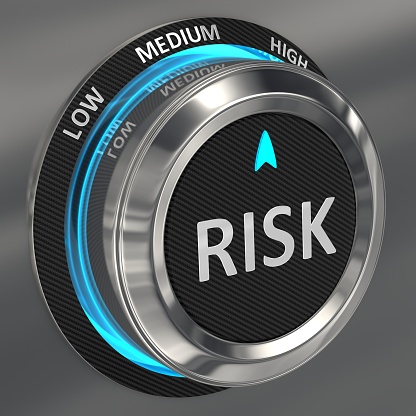 3d render. Button  suitable for risk management  isolated on gray background.