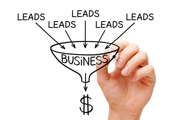 Lead Generation Business Sales Funnel Concept Hand sketching Lead generation business sales funnel concept with marker on transparent wipe board. web traffic stock pictures, royalty-free photos & images