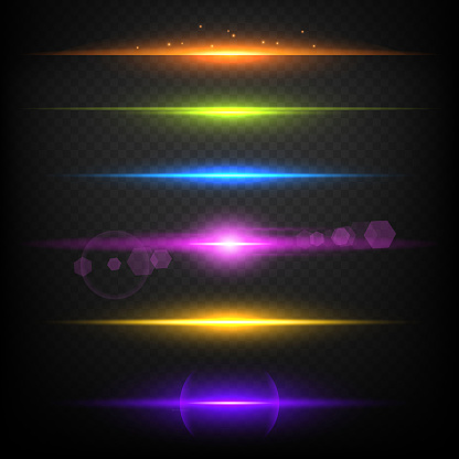 Line glow borders. Neon light illuminated linear burst vector template. Illustration of glow light line, color neon ray of set