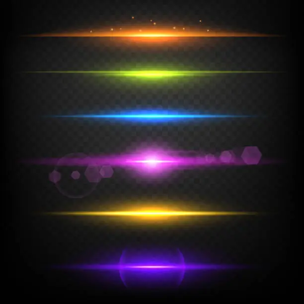 Vector illustration of Line glow borders. Neon light illuminated linear burst vector template