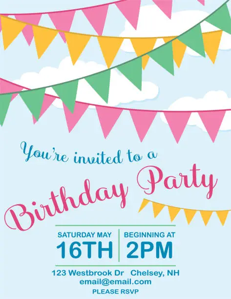 Vector illustration of Birthday Party Invitation Template With Clouds