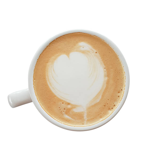 istock Cup of coffee latte shape of heart pattern isolated on white background 1092713604