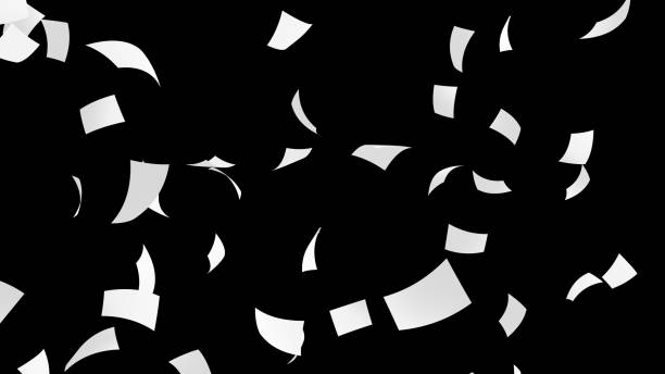 Blown empty paper isolated on black background. Documents flying in air in business concept, 3d illustration