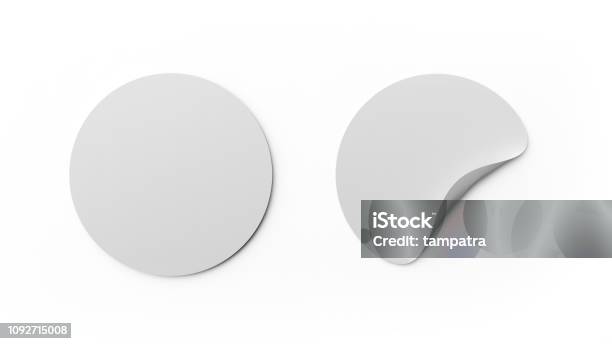 Blank White Round Stickers Or Tag Template Isolated On White Background Mock Up Design 3d Abstract Illustration Empty Circle Labels Stock Photo - Download Image Now