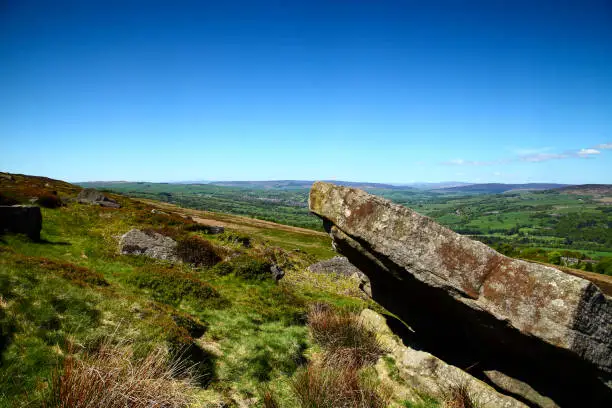 View of ilkley moor on a warm sunny spring day