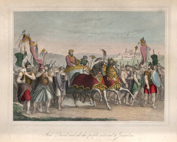 Vintage engraving of And David and all the people returned to Jerusalem