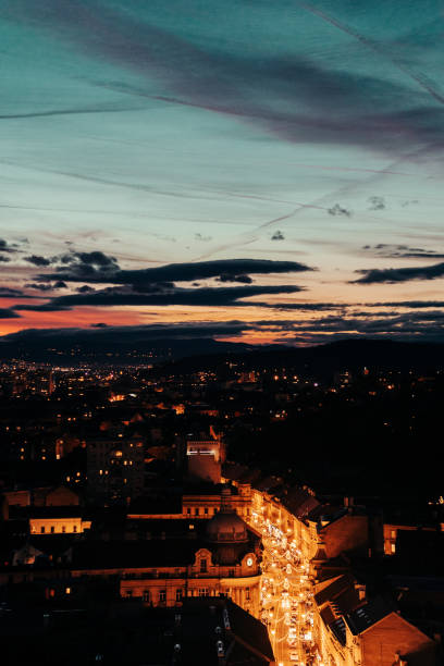 istock Zagreb at night, with sunset colors and traffic lights 1092735082