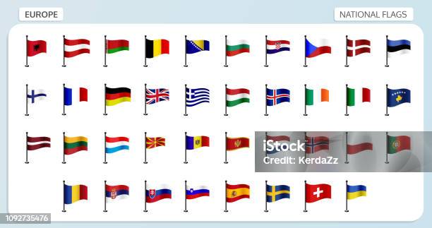 Национальные Флаги Европы — стоковая векторная графика и другие изображения на тему Флаг - Флаг, Страна - географический объект, Европа - континент