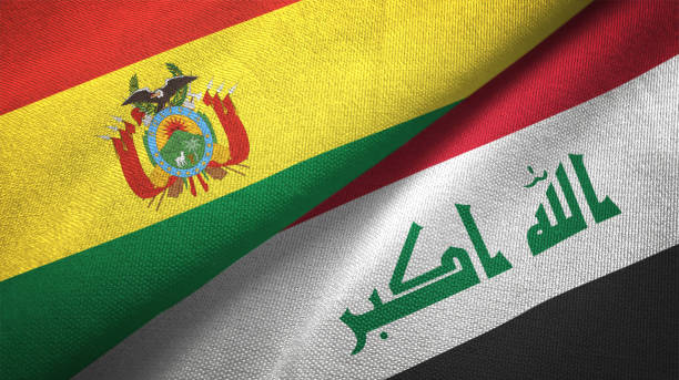 istock Iraq and Bolivia two flags together realations textile cloth fabric texture 1092736616