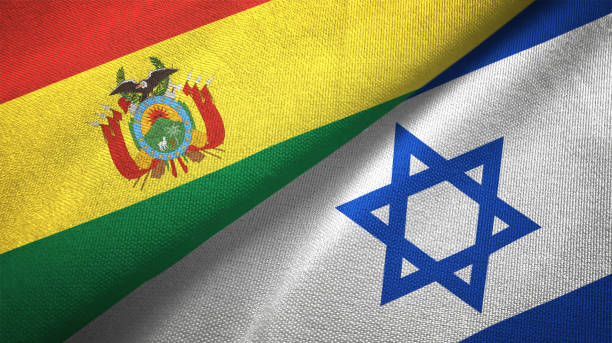 istock Israel and Bolivia two flags together realations textile cloth fabric texture 1092736656