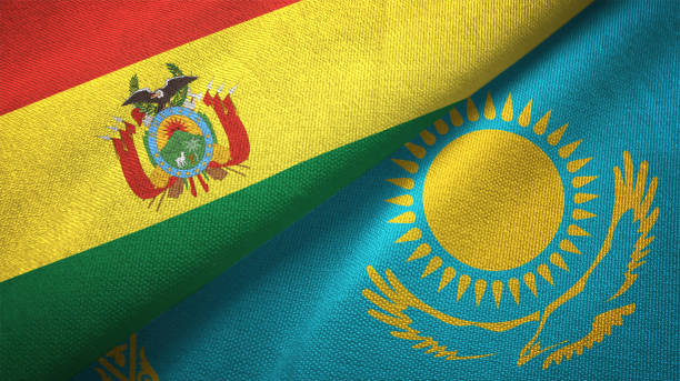 istock Kazakhstan and Bolivia two flags together realations textile cloth fabric texture 1092736756