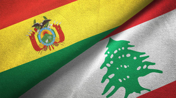 istock Lebanon and Bolivia two flags together realations textile cloth fabric texture 1092736850