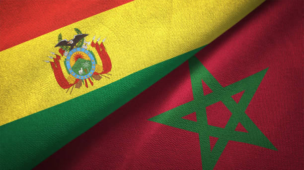 istock Morocco and Bolivia two flags together realations textile cloth fabric texture 1092737164