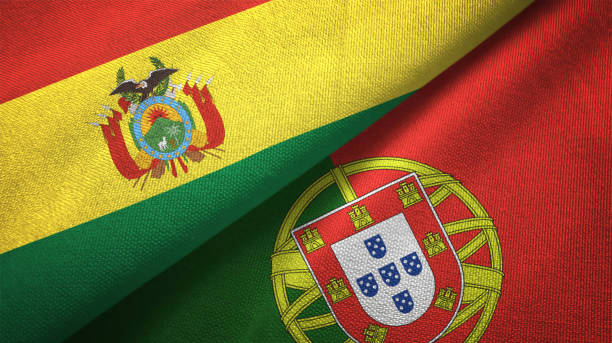 istock Portugal and Bolivia two flags together realations textile cloth fabric texture 1092738598