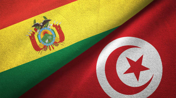istock Tunisia and Bolivia two flags together realations textile cloth fabric texture 1092738826