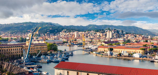 Colorful spring view of port of La Spezia city. Sunny morning scene of Mediterranean sea, Liguria, Italy, Europe. Magnificent Mediterranean landscape. Artistic style post processed photo. Colorful spring view of port of La Spezia city. Sunny morning scene of Mediterranean sea, Liguria, Italy, Europe. Magnificent Mediterranean landscape. Artistic style post processed photo. spezia stock pictures, royalty-free photos & images