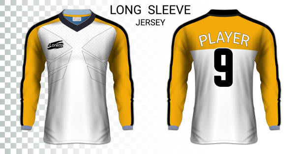 istock Long sleeve soccer jerseys, T-Shirt sport mockup template, Realistic graphic design for Football Uniform, Goalkeeper, Motocross, Unisex Cycling, etc, Easily to change logo, name, color in your styles. 1092750342