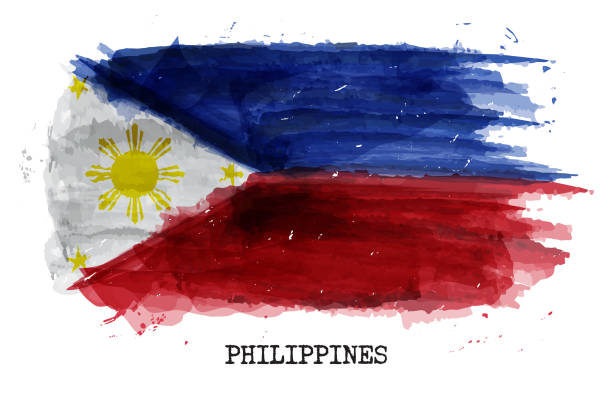 akwarela malarstwo flaga filipin . wektor - philippines flag vector illustration and painting stock illustrations