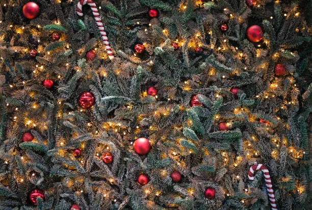 Christmas tree decoration close up background