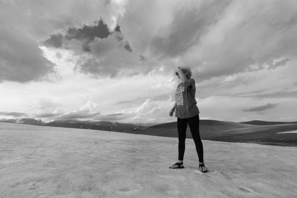 istock Big Kid Playing in Snow in Summer 1092766538