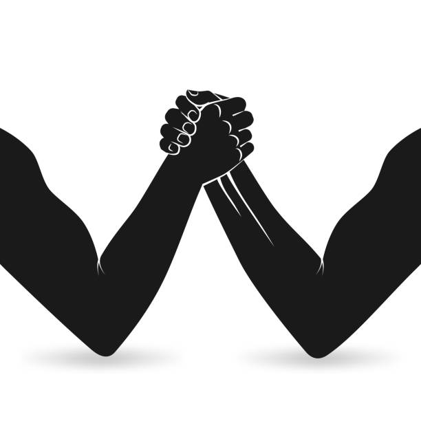 armdrücken. zwei männer hände schütteln silhouette - conflict competition arm wrestling business stock-grafiken, -clipart, -cartoons und -symbole