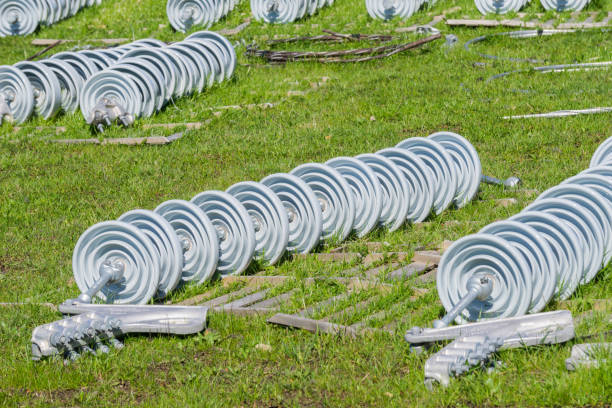 istock Ceramic insulators spread on a green meadow waiting to replace old ones 1092769048