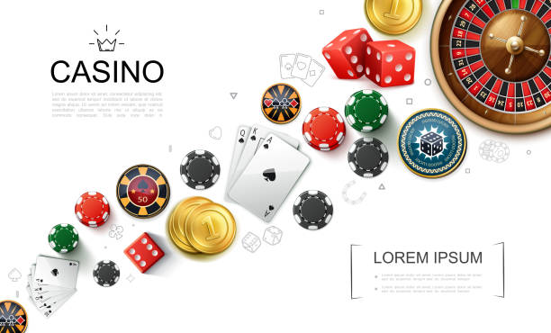 realistische casino-elemente-konzept - cards dice poker casino stock-grafiken, -clipart, -cartoons und -symbole