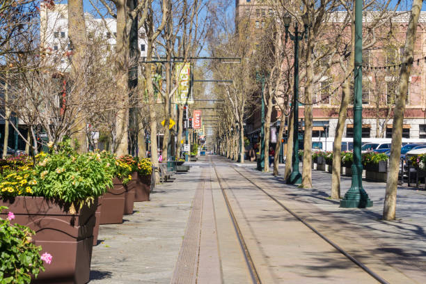 istock A light rail tracks on First Street, downtown San Jose, California 1092778680