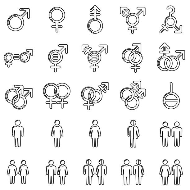 ilustrações, clipart, desenhos animados e ícones de gênero / sexualidade linha ícone - trans