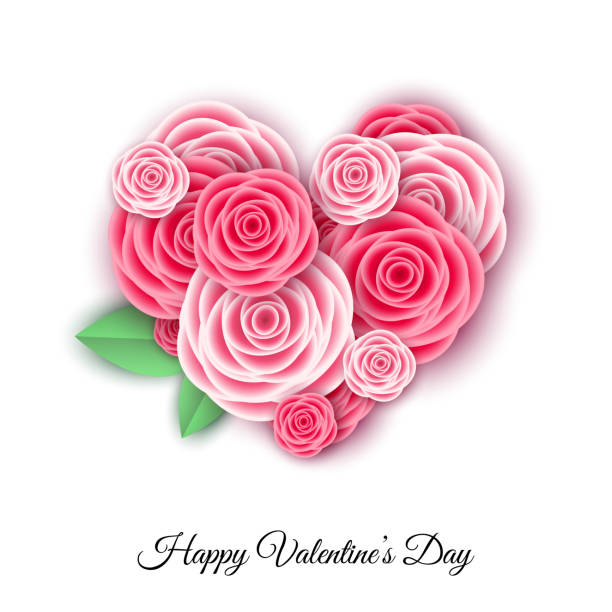 istock Happy Valentine's day banner template with heart  of pink roses. 1092784176