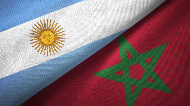 istock Morocco and Argentina two flags together realations textile cloth fabric texture 1092804870