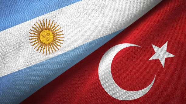 istock Turkey and Argentina two flags together realations textile cloth fabric texture 1092806732
