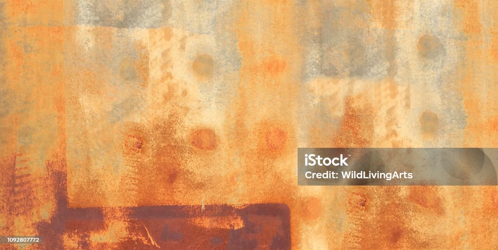 Abstract Background Modern Full Frame Image Rusty Metal Wall A full frame abstract background image of a rusty metal wall surface with gray, orange color, yellow, and red brown colors. Expressionism Stock Photo
