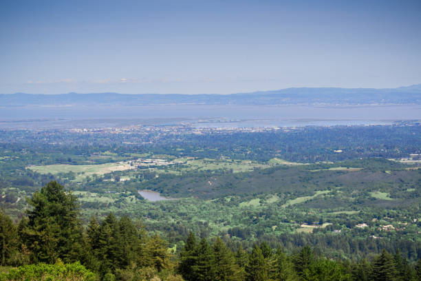 View from Windy Hill towards Redwood City, Silicon Valley, San Francisco Bay Area, California View from Windy Hill towards Redwood City, Silicon Valley, San Francisco Bay Area, California redwood city stock pictures, royalty-free photos & images