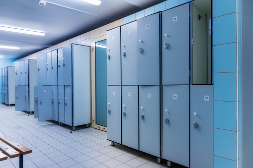 Modern interior of a locker changing room