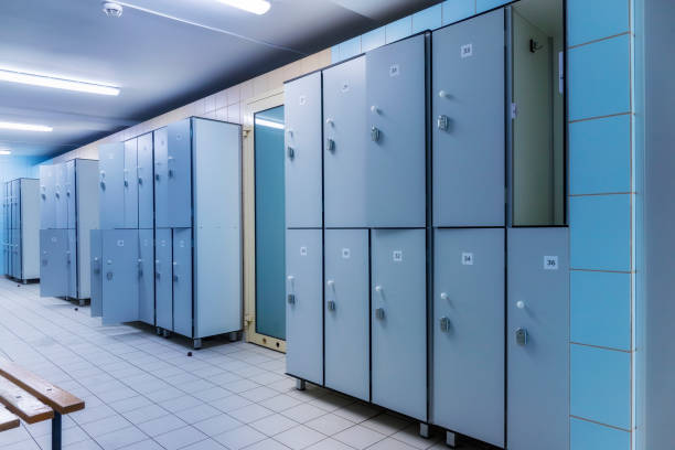 Modern interior of a locker changing room Modern interior of a locker changing room locker room stock pictures, royalty-free photos & images