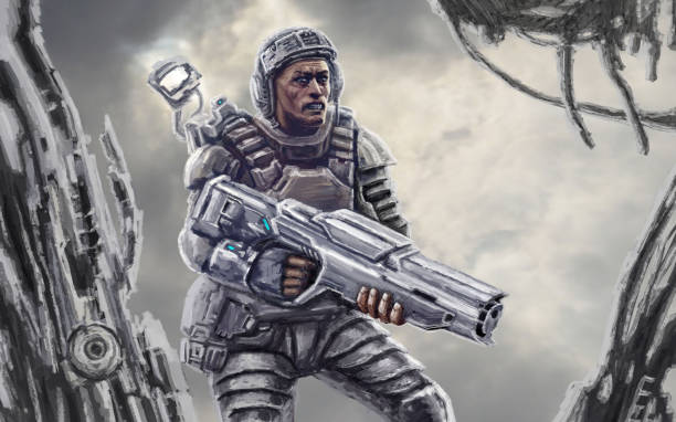 istock Space marine after the battle. Science fiction genre. 1092819452