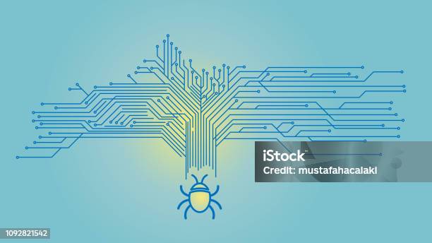 Computer Bug With Network Circuit Stock Illustration - Download Image Now - Spyware, Vulnerability, Internet