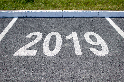Parking space and inscription 2019